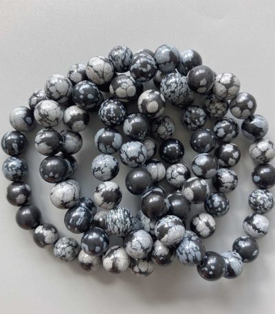 Snowflakes Obsidian Round Bracelet 18cm 10mm A