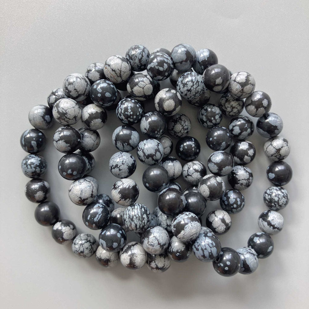 Snowflakes Obsidian Round Bracelet 18cm 10mm A