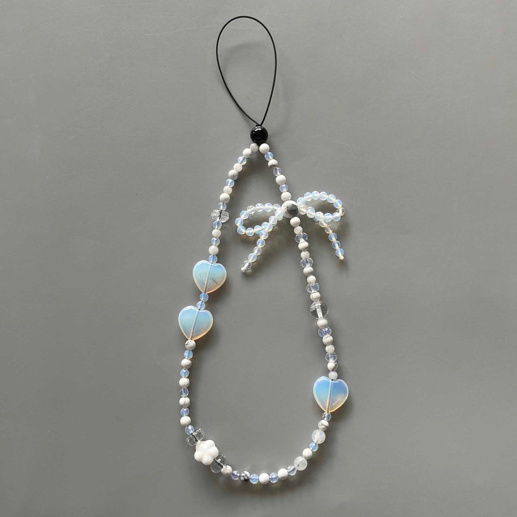 Mix Stone Phone Strap 9 inch 23cm #3 人造闪光石, 白松 (Grade TBC)