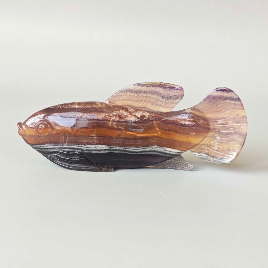 Rainbow Fluorite Fish Carving 2# 6inch (2.5x6x15cm) A+
