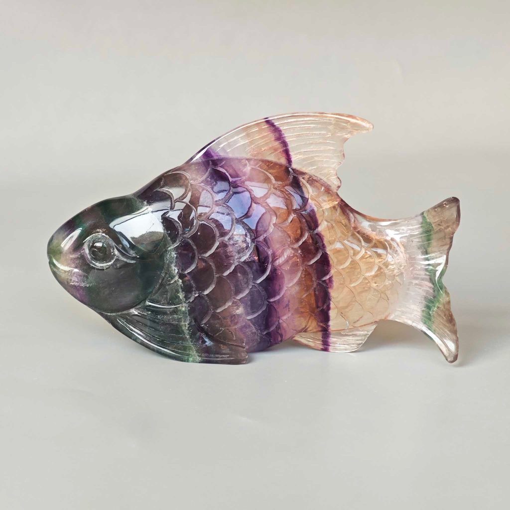 Rainbow Fluorite Fish Carving 6# 5.4inch ( 3.5x8.5x13.5cm) A+