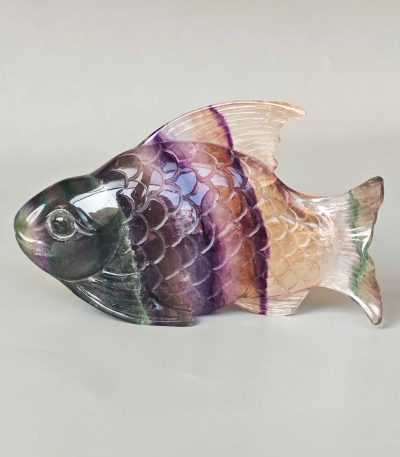 Rainbow Fluorite Fish Carving 6# 5.4inch ( 3.5x8.5x13.5cm) A+