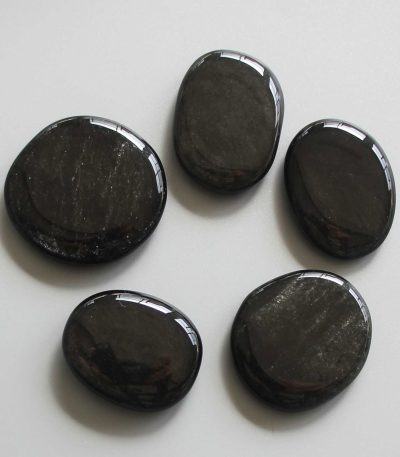 Silver Obsidian Smooth Stone 1.6 inch (0.8-1 x 3.5-4.5cm) A