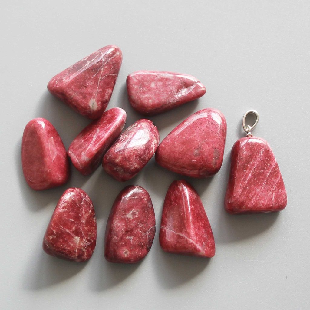 Thulite Free Form Tumble Pendant With Silver 18-25mm A+/AA