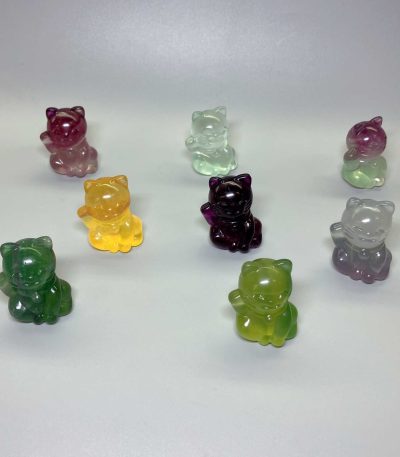 Fluorite Rainbow Candy Lucky Cat 1.5 Inch (38/40mm) A+/AA