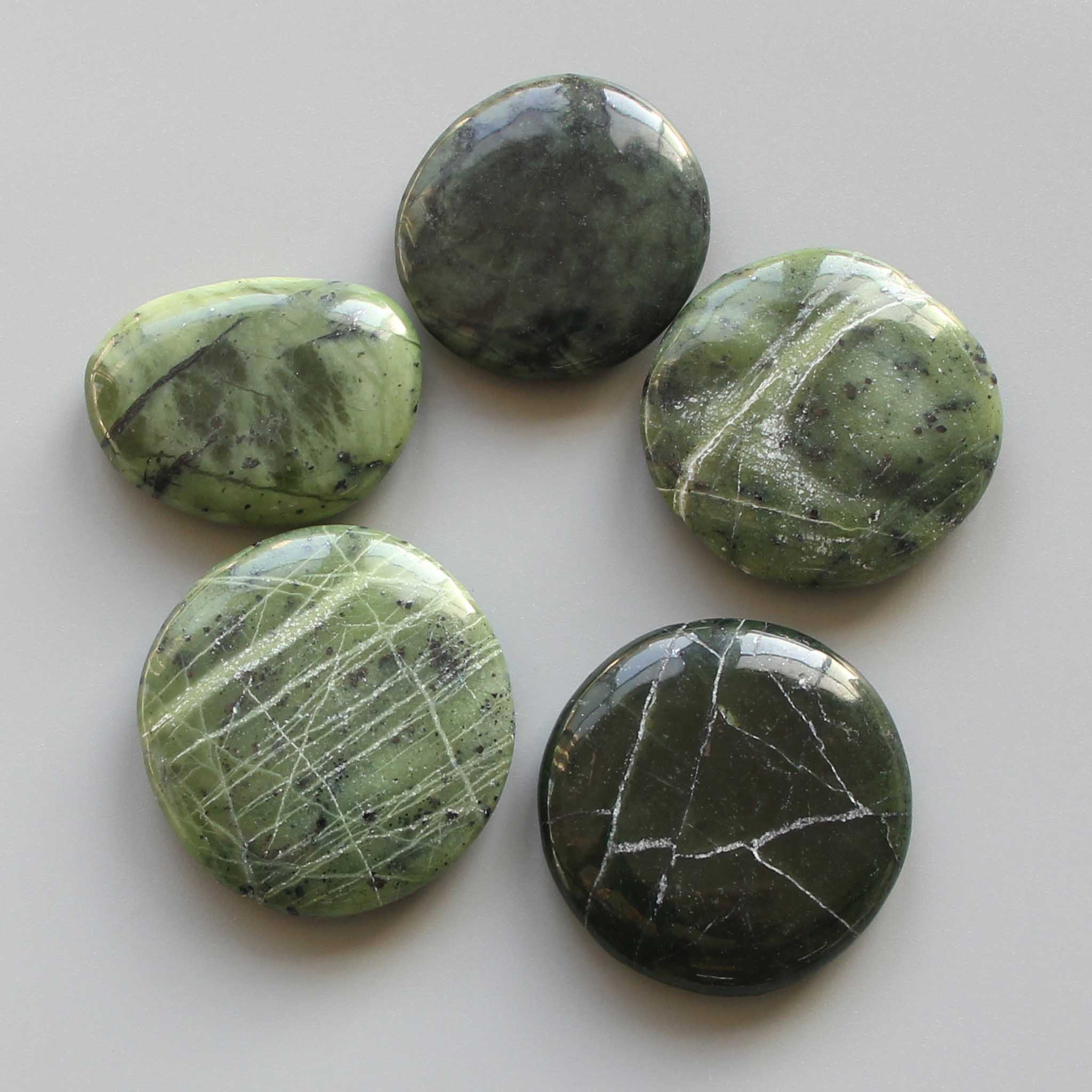15343c648fa4d17168821c4674c74e08-1 Soft Nephrite Jade Smooth Stone 1.6 inch (0.8-1 x 3.5-4.5cm) A/B
