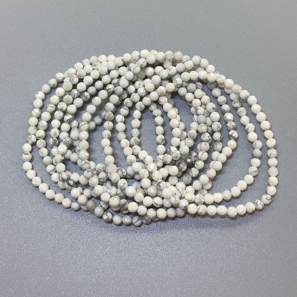 Howlite White Faceted Round Bracelet 4mm A