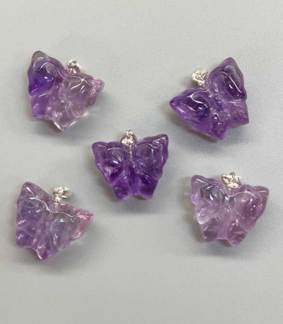 Amethyst Butterfly Pendant With Silver S052 0.7inch (1.6-1.8cm) A/A+