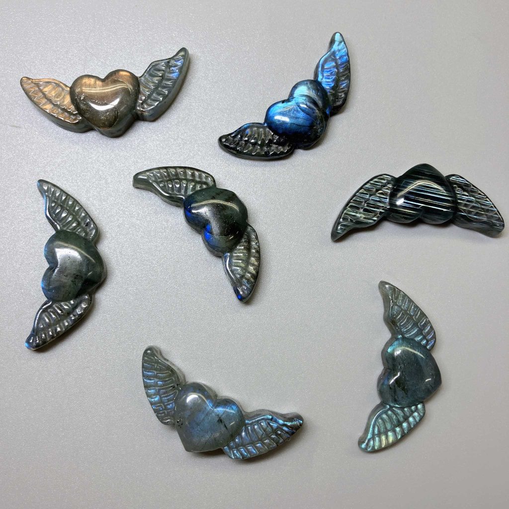Labradorite Angel Heart Wings 8/12×17×43/45mm AA