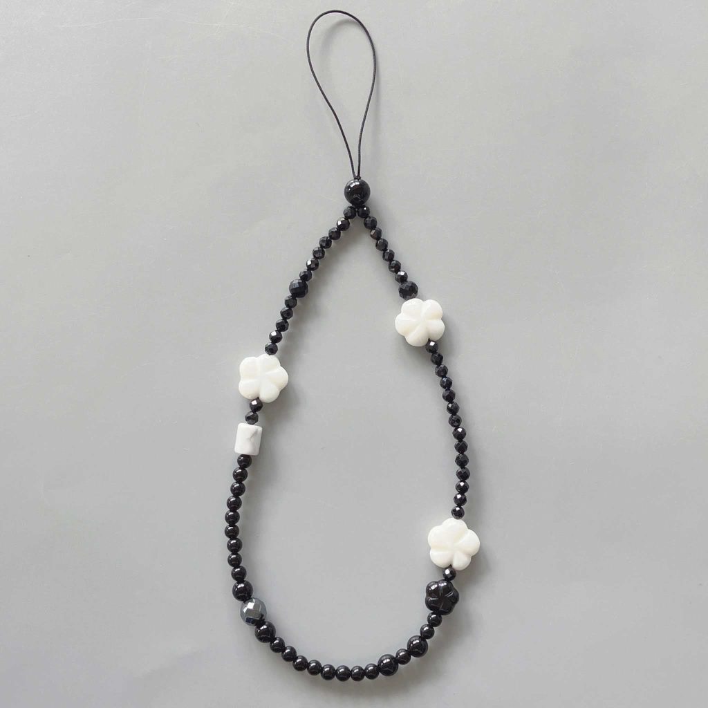 Mix Stone Phone Strap 9 inch 23cm #8 黑曜石, 汉白玉 (Grade TBC)