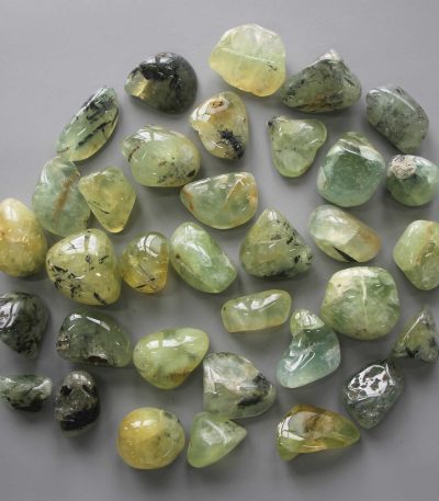 Epidote In Prehnite With Black Tourmaline Tumble Stone 1 inch (2-3cm) A