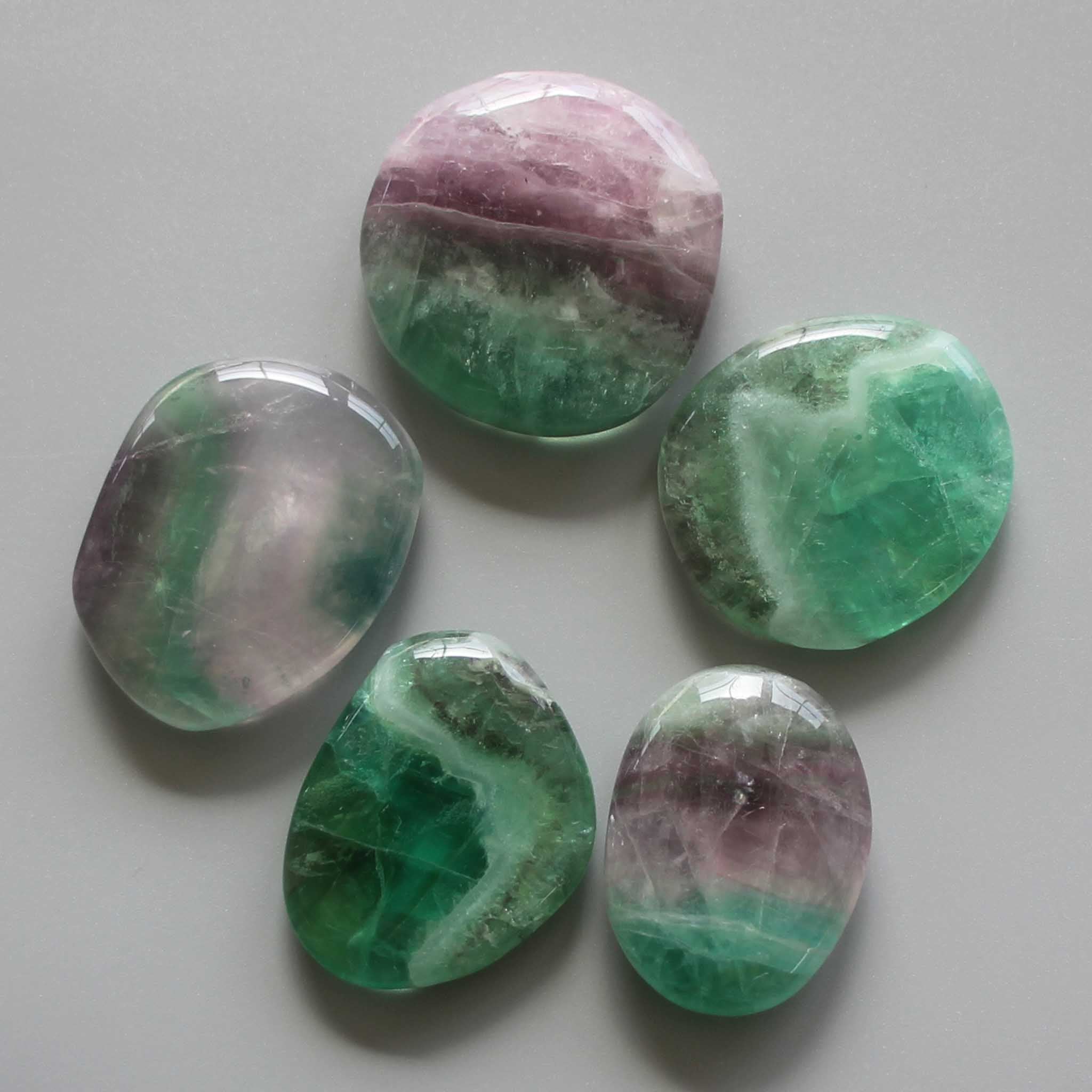307bb90671cbe6ed28af6fd4f0df2b40-1 Fluorite With Green Line Smooth Stone 1.6 inch (0.8-1 x 3.5-4.5cm) A