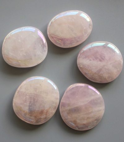 Rose Quartz Laser AB Rainbow Color Smooth Stone 1.6 inch (0.8-1 x 3.5-4.5cm) A/B