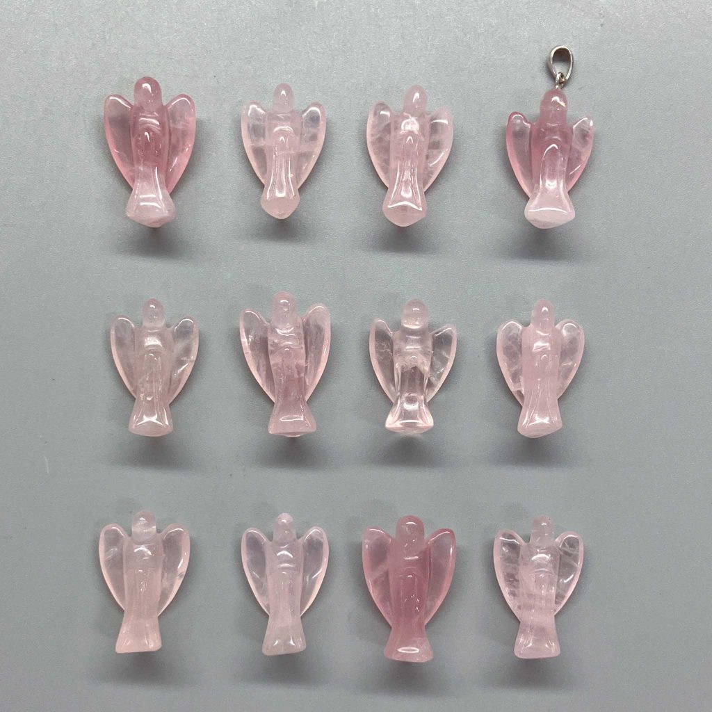 Rose Quartz Simple angel pendant with silver S052 25mm A/A+