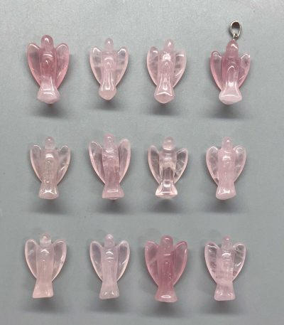 Rose Quartz Simple angel pendant with silver S052 25mm A/A+