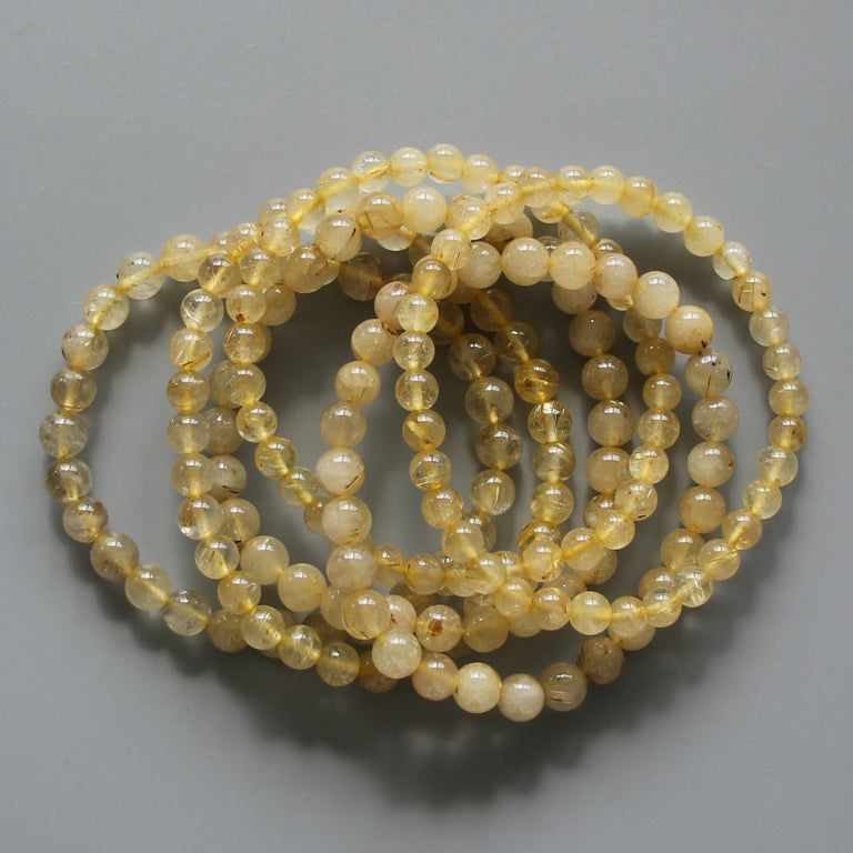 Gold Rutile Quartz Round Bracelet 18cm 6mm A/B