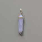 Blue Lace Agate Double Point Pendant With Silver 7x30mm A/A+