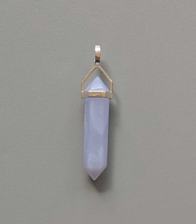 Blue Lace Agate Double Point Pendant With Silver 7x30mm A/A+