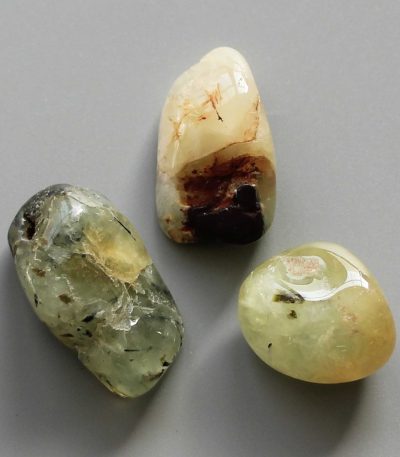 Epidote In Prehnite With Black Tourmaline Tumble Stone 1 inch (2-3cm) B
