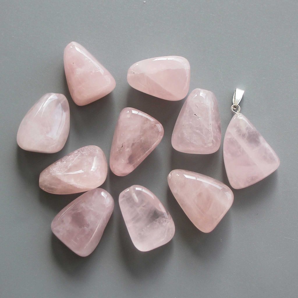Rose Quartz Free Form Tumble Pendant With Metal M004 18-25mm A