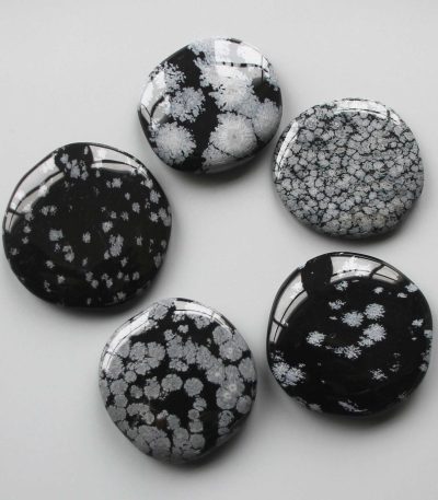 Snowflakes Obsidian Smooth Stone 1.6 inch (0.8-1 x 3.5-4.5cm) A