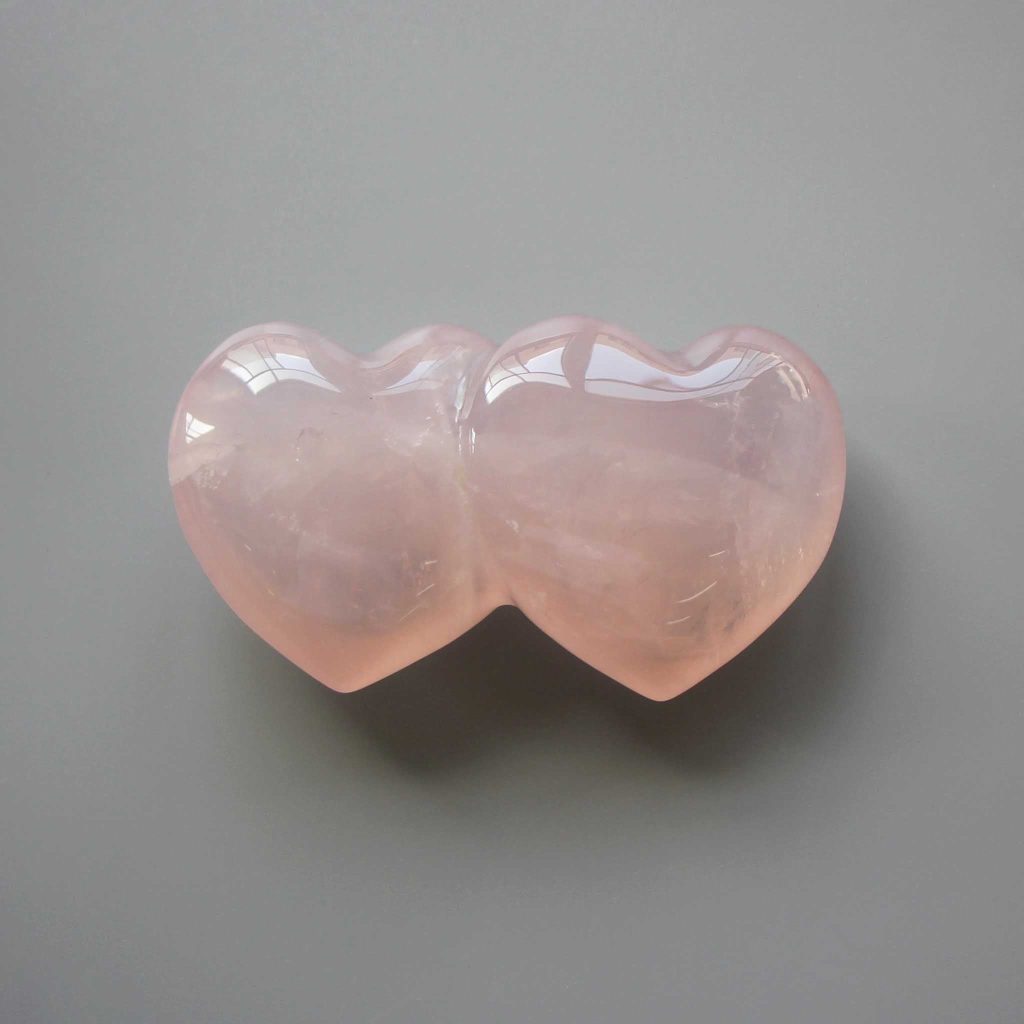 Rose Quartz Double Heart 2.8 inch (2 x 3.9 x 7cm) A/A+