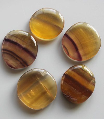 Yellow With Purple Stripe Fluorite Smooth Stone 1.6 inch (0.8-1 x 3.5-4.5cm) A+/AA