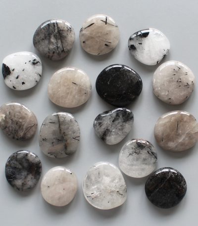 Black Rutile Quartz Smooth Stone 1.6 inch (0.9 x 4cm) A/B