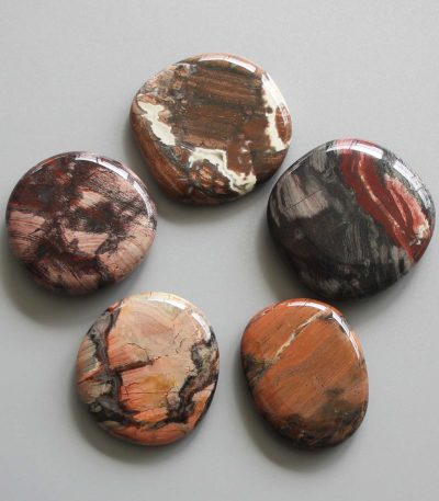 Red Silver Leaf Jasper Smooth Stone 1.6 inch (0.8-1 x 3.5-4.5cm) A