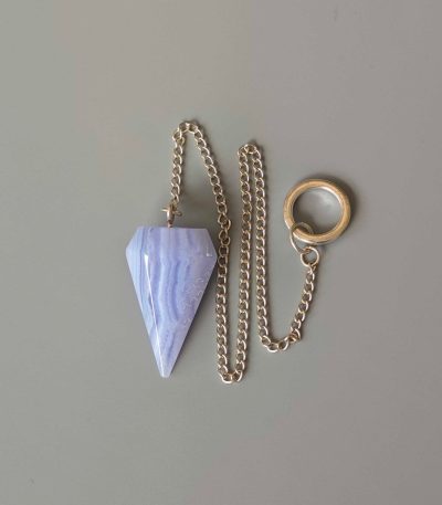 Blue Lace Agate Single point pendulum with chain 1.4 inch (2x3.5cm) A+/AA