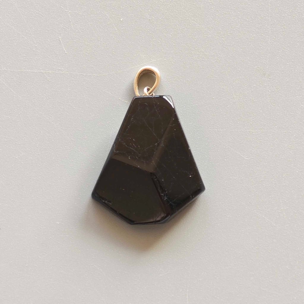 Black Tourmaline Flat tumble with silver 20-25mm A