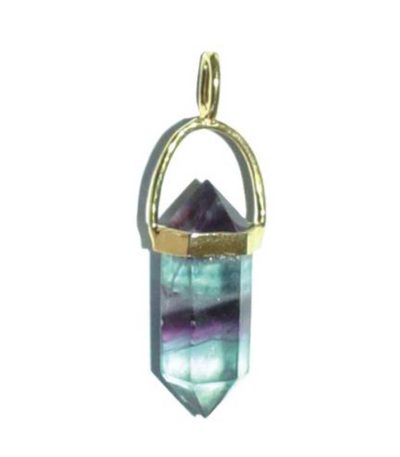 Rainbow Fluorite Double Point Pendant With Silver 7x22mm A/A+