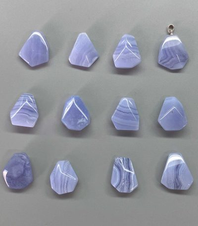 Blue Lace Agate Flat tumble with silver 20-25mm A+/AA