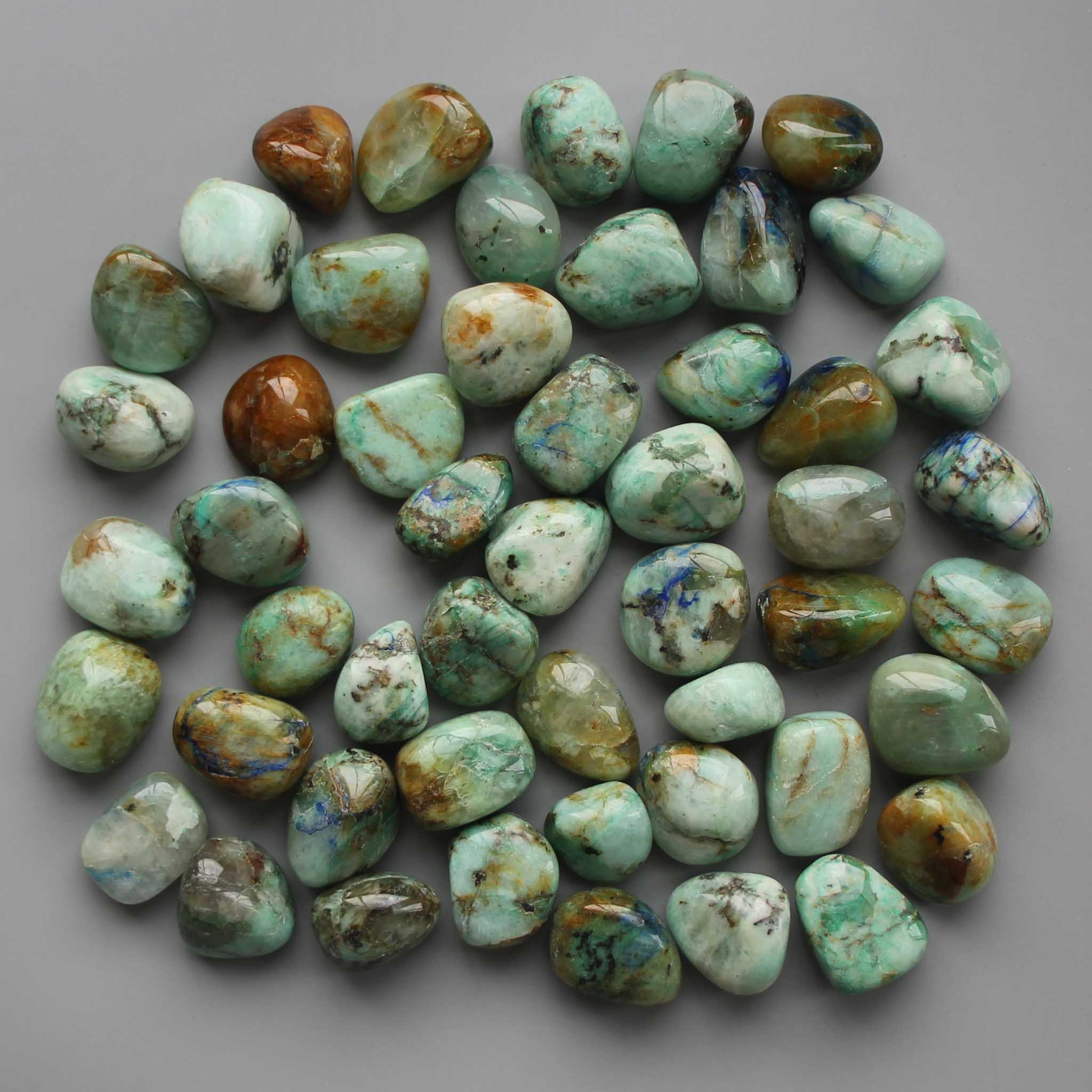 7053b9f111cedd8f99f26b274c2c012d-1 Azurite Malachite Ice Green Tumble Stone 1 inch (2-3cm) A/B