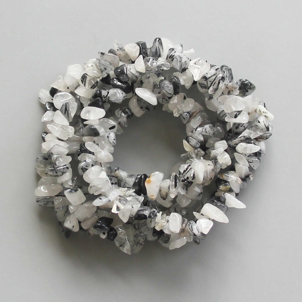 Black Rutile Quartz Chips Bracelet 4/8mm A