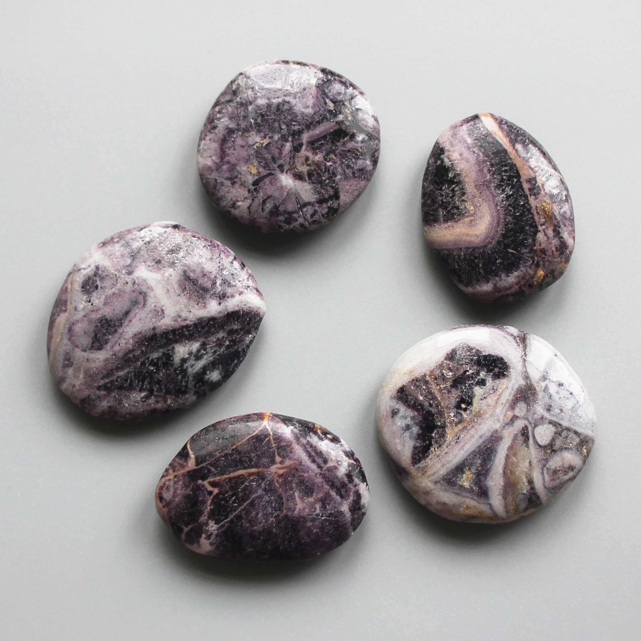 73b24230d07cbf5e84d75cfb6fc9e306-1 Purple Flower Jasper Smooth Stone 1.6 inch (0.8-1 x 3.5-4.5cm) A