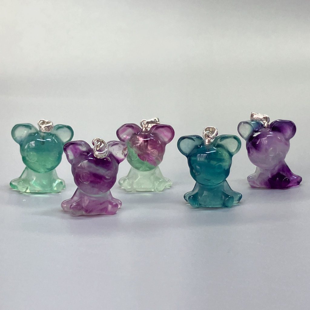 Rainbow Fluorite Cartoon Mouse #2 P Pendant With Silver 18/22mm A/A+