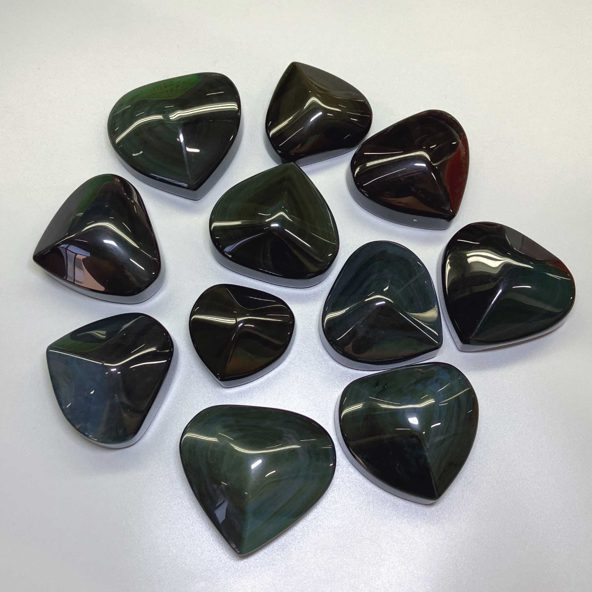 7daa6989d26ed5e026cf52de44d2bb10-1 Rainbow Obsidian Free Form Heart Shape w/Edge 40/75mm A/A+