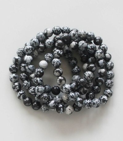 Snowflakes Obsidian Round Bracelet 18cm 8mm A