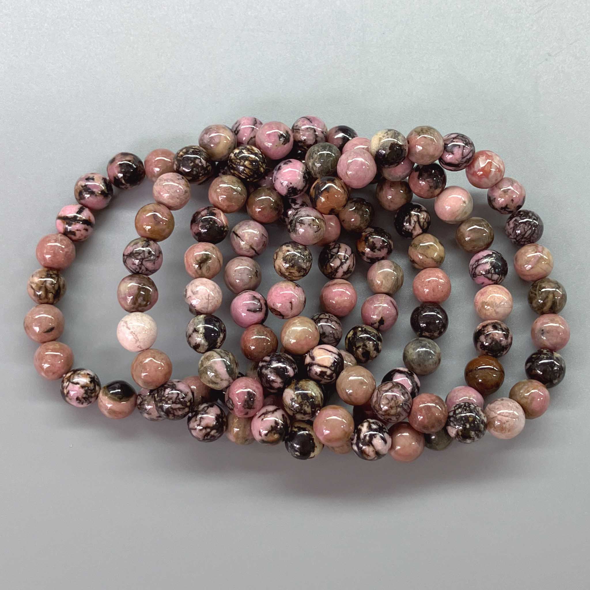 828bc215e98d48e593c433262b1cd77a-1 Rhodonite Round Bracelet 18cm 8mm A/B
