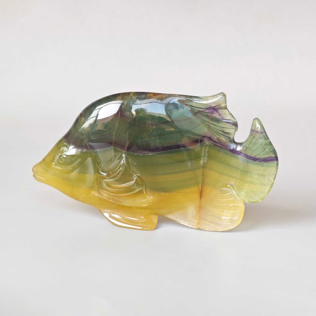 Fluorite Yellow & Green Fish Carving 4# 5inch (2.5x7x12.5cm) AA