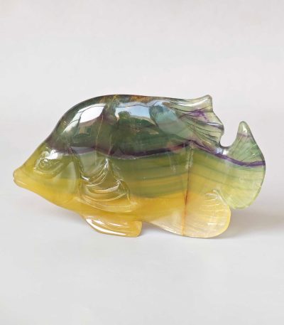 Fluorite Yellow & Green Fish Carving 4# 5inch (2.5x7x12.5cm) AA