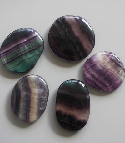 Blue Purple Rainbow Fluorite Smooth Stone 1.6 inch (0.8-1 x 3.5-4.5cm) A+/AA