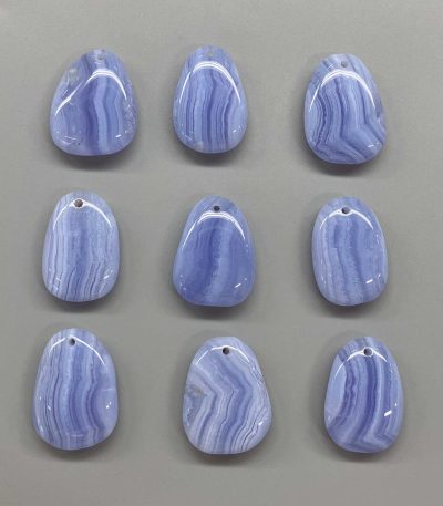 Blue Lace Agate Smooth Pendant With Front Hole 1.2-1.6 inch (0.7-1.2 x3-4cm) A/A+