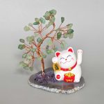 Green Aventurine Solar-Powered Lucky Cat Gems Tree 11cm A