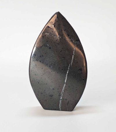 Shungite Flat-bottomed Thin Twisted Stone 3.2 inch (2.2 x 4.6 x 8cm) A