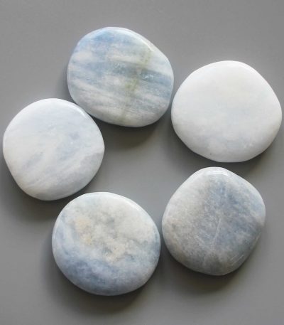 Blue Calcite Smooth Stone 1.6 inch (0.8-1 x 3.5-4.5cm) A/B
