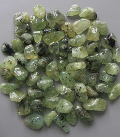 Epidote In Prehnite With Black Tourmaline Tumble Stone 1 inch (2-3cm) A+/AA