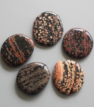 Red Snowflakes Jasper Smooth Stone 1.6 inch (0.8-1 x 3.5-4.5cm) A