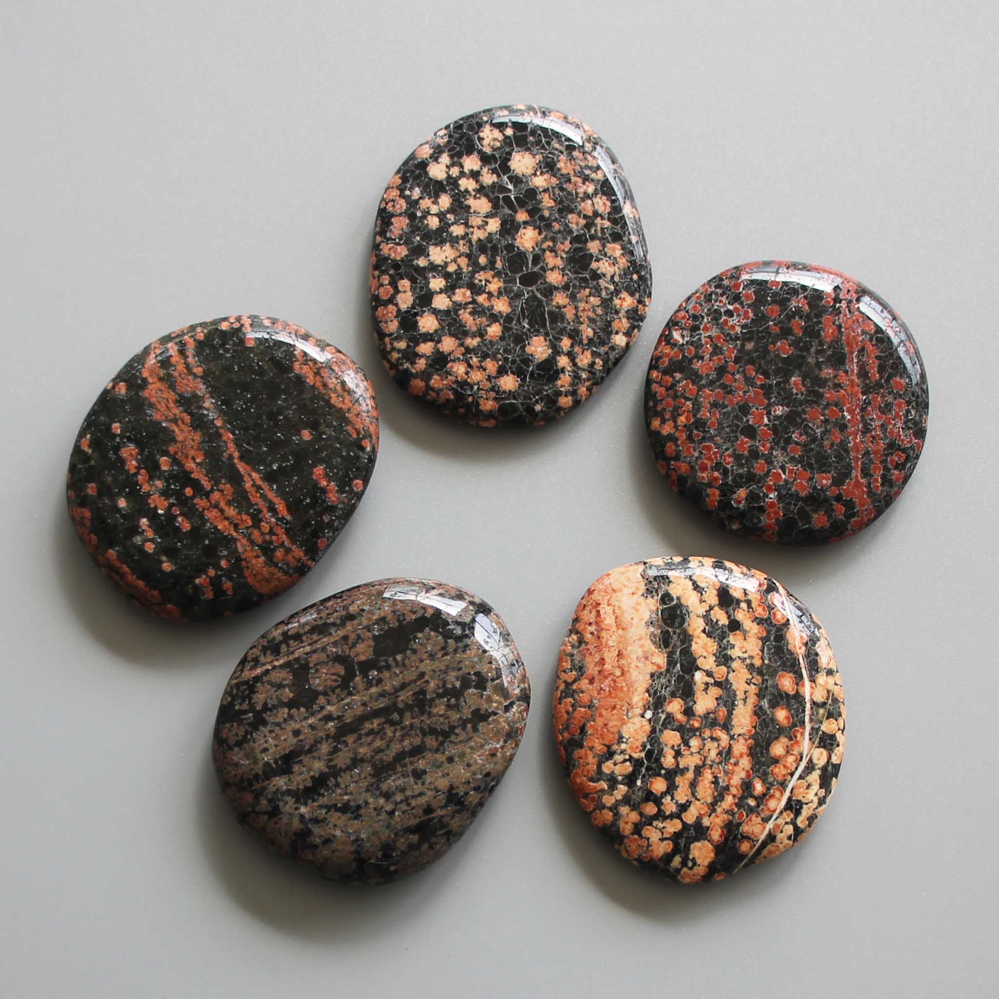 a8ace4edfa8a6c767eaecc929b35739a-1 Red Snowflakes Jasper Smooth Stone 1.6 inch (0.8-1 x 3.5-4.5cm) A
